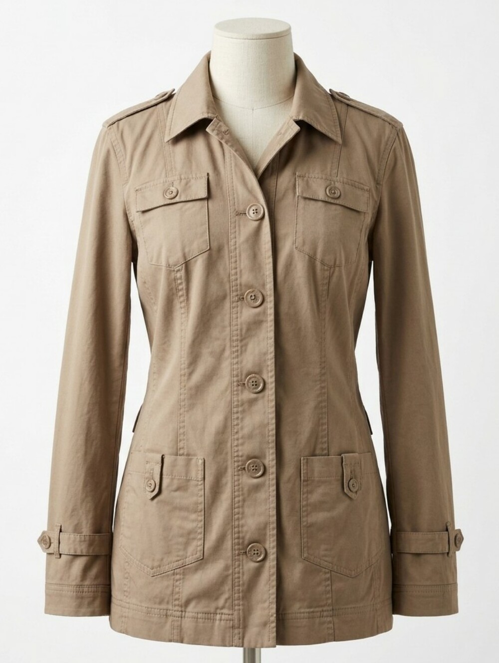 TRIBAL Tan Canvas Utility Barn Jacket Chore Coat Funnel Neck Size 6